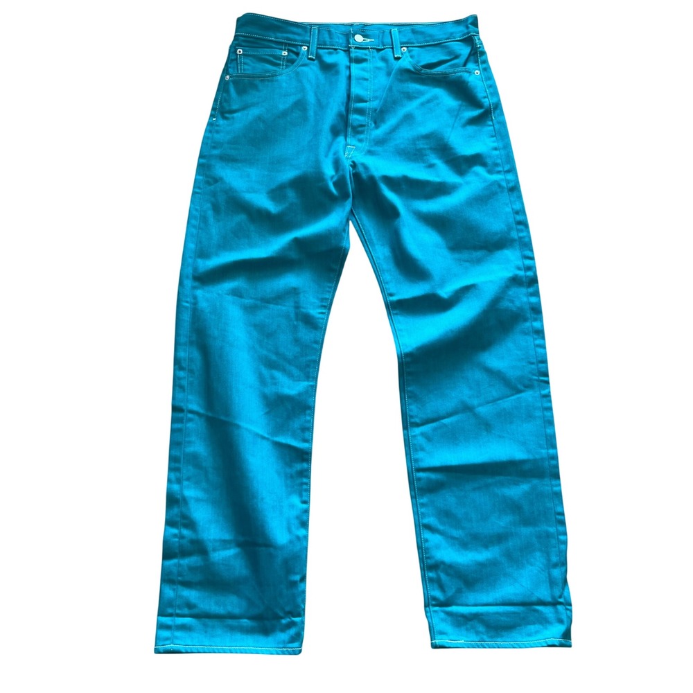 Levis 501‎ Original Fit Jeans Mens 36x32 Teal Blue Straight Leg Button Fly Denim